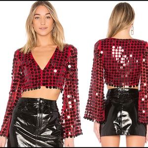HOUSE OF HARLOW 1960 Sequin Embellished Red Top